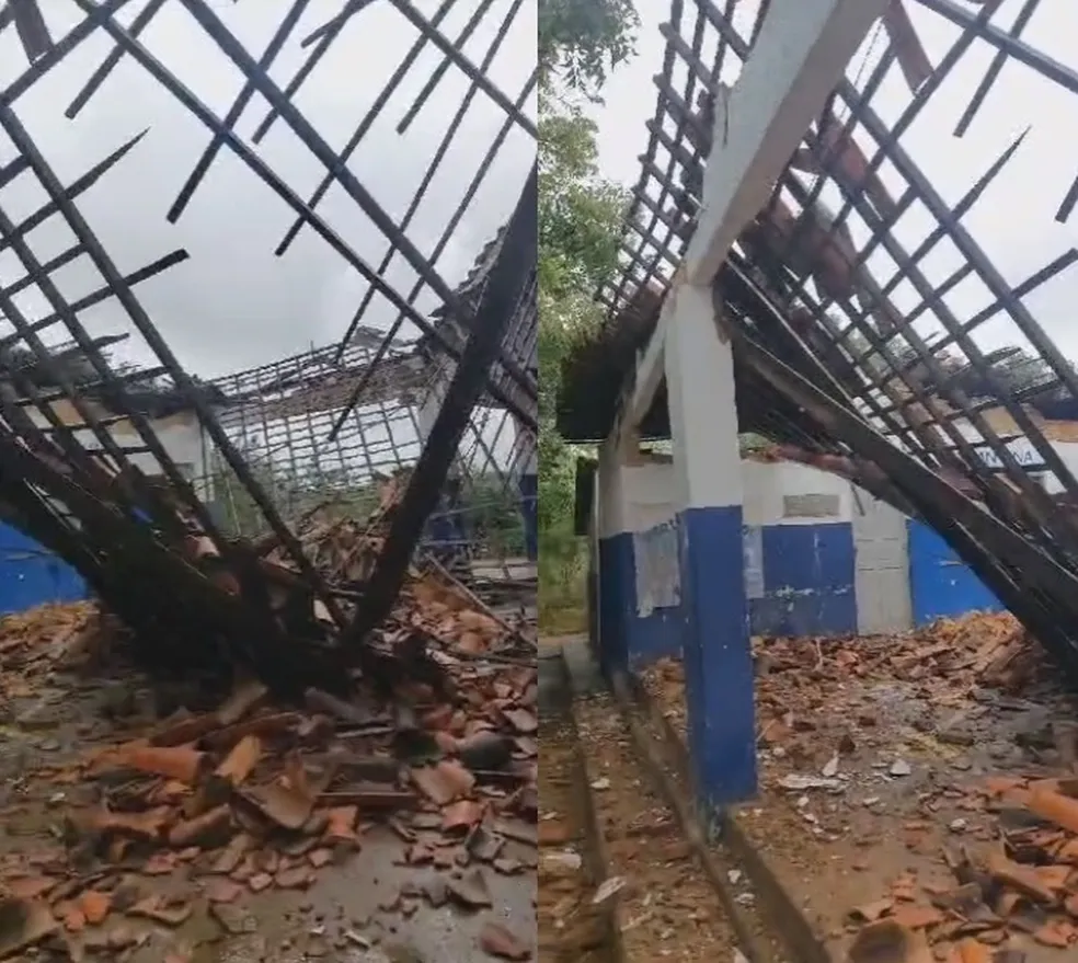 Teto de escola da rede municipal desaba em povoado de Gararu Teto de escola da rede municipal desaba em povoado de Gararu