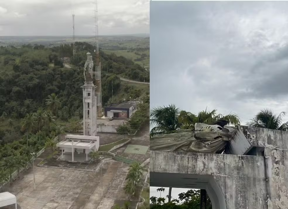 A imagem da padroeira de Carmópolis foi ao chão devidos aos fortes ventos