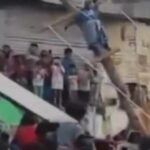 Homem sofre acidente durante encenação da Paixão de Cristo e quase morre eletrocutado.