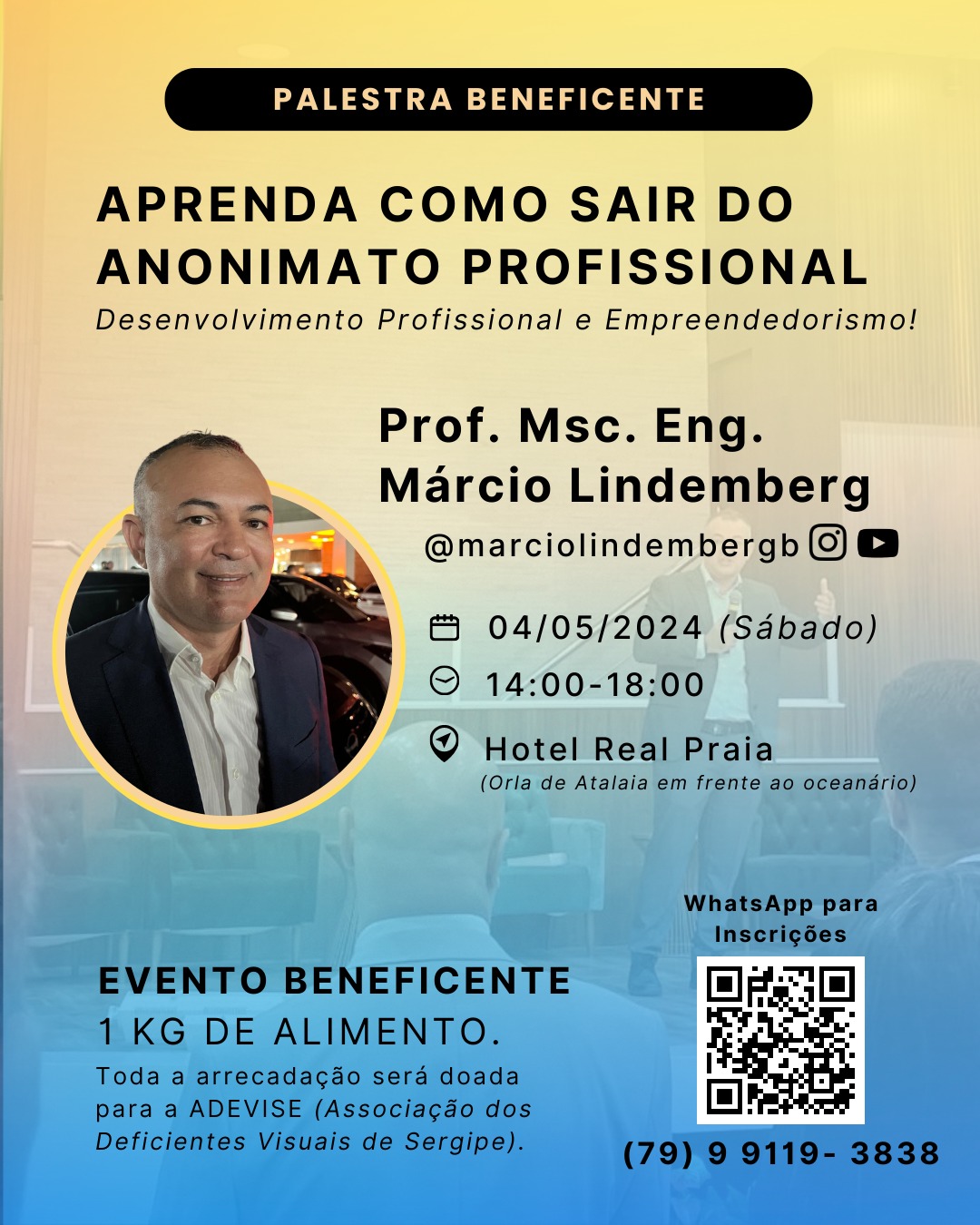 Professor Márcio Lindemberg realizará palestra beneficente em prol da Adevise