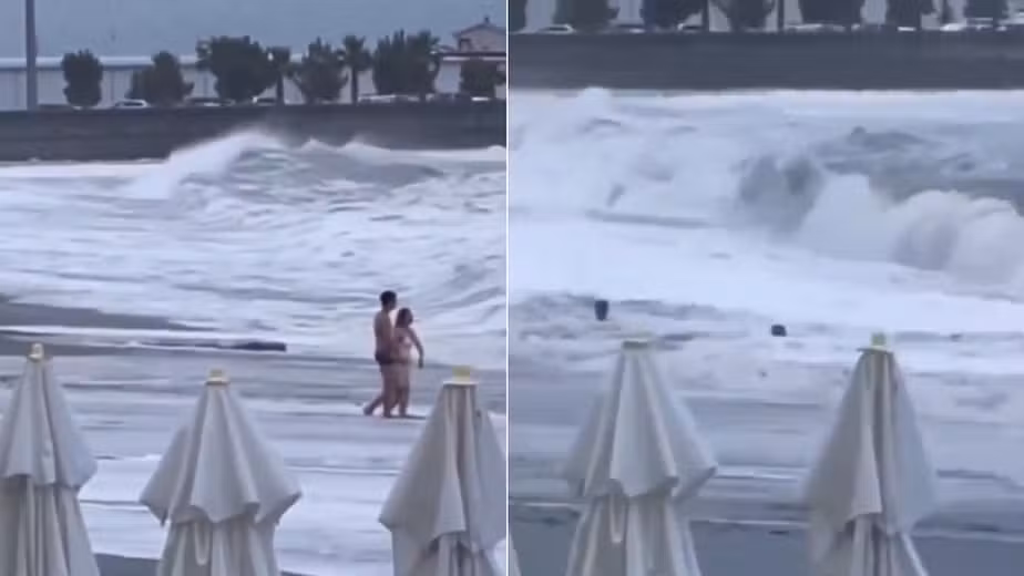 Casal é arrastado por ondas enquanto faziam caminhada à beira-mar: mulher continua desaparecida
