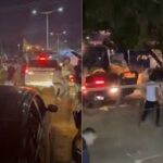 Homem arrasta carros e motos, ao sair de festa, usando uma retroescavadeira