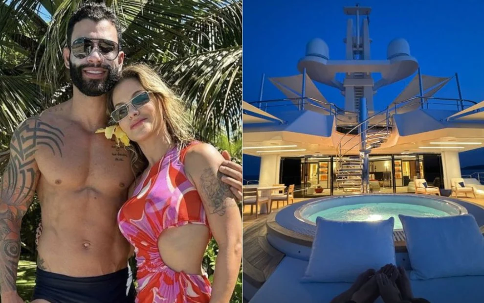Gusttavo Lima comemora seu aniversário, ao lado de sua esposa, Andressa Suita, em iate milionário
