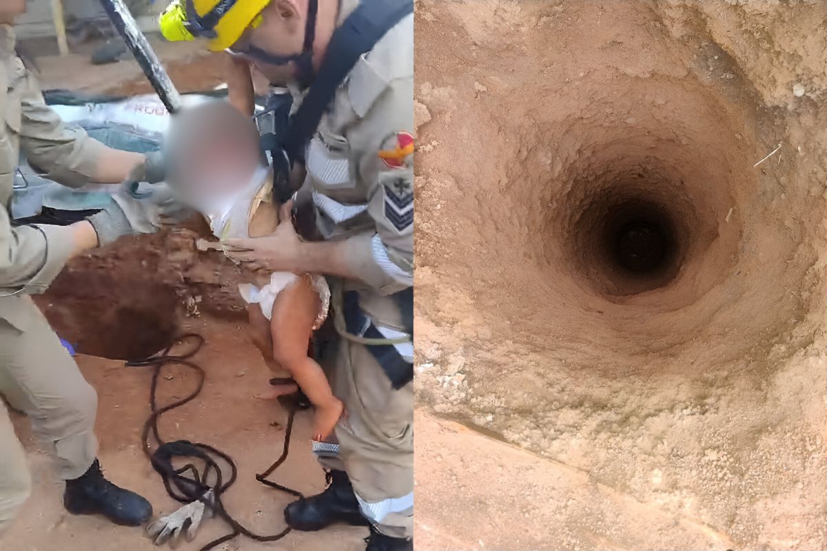 Bebê cai em buraco de 2,5 de fundura e é resgatado com vida