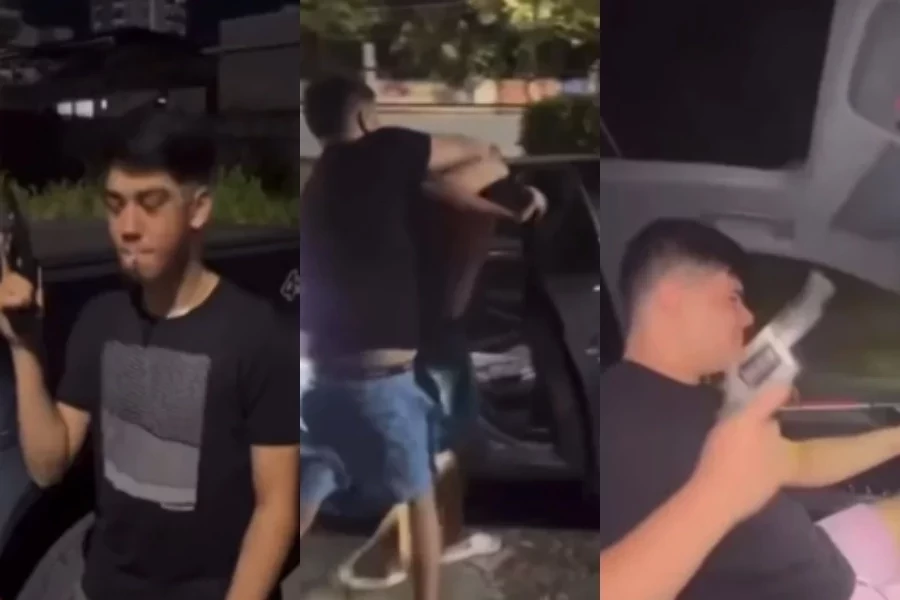 Três homens flagrados disparando tiros para o alto e atacando moradores de rua