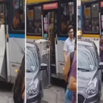 Homem tenta transportar geladeira em ônibus, é impedido por motorista e não gosta da situação