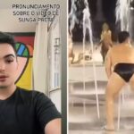 Homem é flagrado rebolando de sunga em fonte das crianças; ele vem a público pedir desculpas