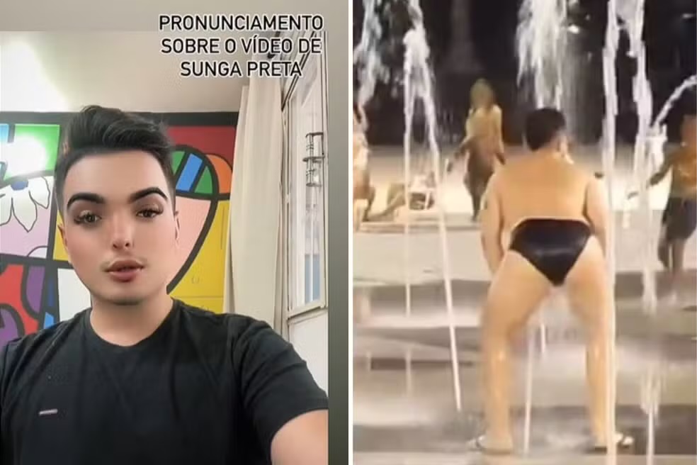 Homem é flagrado rebolando de sunga em fonte das crianças; ele vem a público pedir desculpas