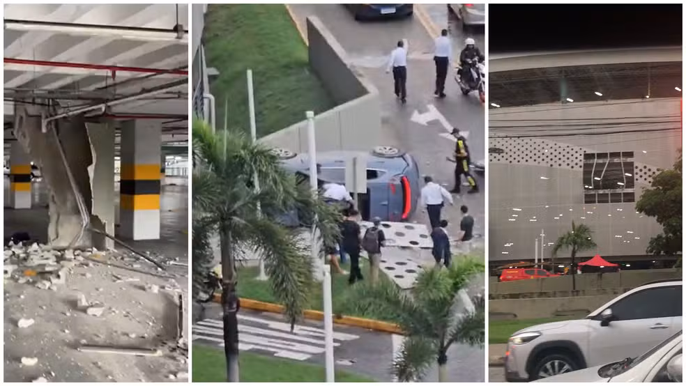 Condutora perde controle do veículo e cai do 3° andar de estacionamento