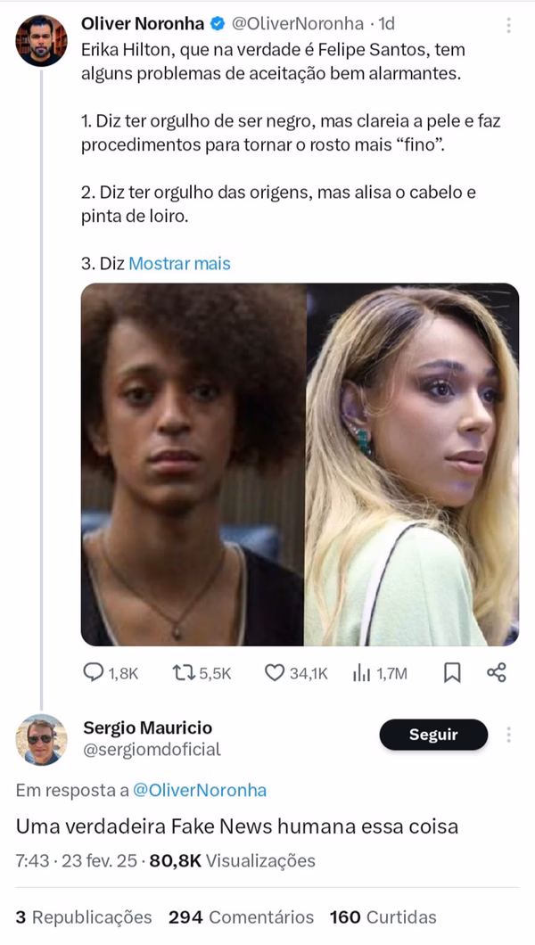 Narrador da Band é acusado de transfobia contra a deputada Erika Hilton Narrador da Band é acusado de transfobia contra a deputada Erika Hilton