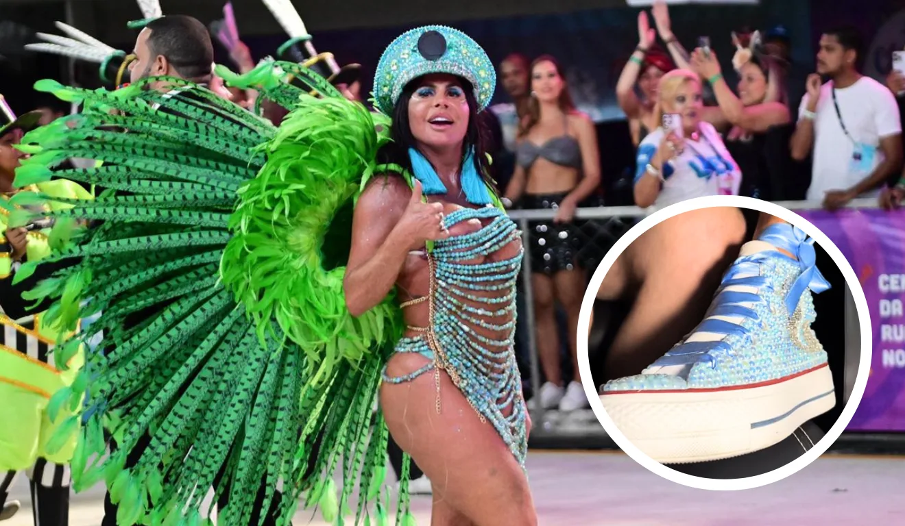 De tênis, Gretchen se apresenta como Rainha de Bateria no Carnaval