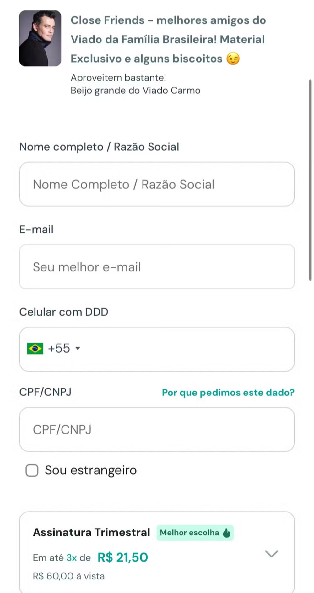 Ator global, Carmo Dalla Vecchia começa a vender conteúdo adulto