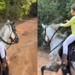 Filha de Ivete Sangalo impressiona com montaria em cavalo