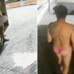 Homem é visto apenas de calcinha e masturbando-se em público no litoral de SP