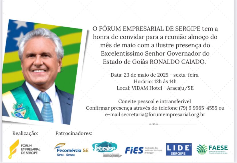 Governador de Goiás, Ronaldo Caiado, fará visita à Sergipe e reunirá personalidades do estado