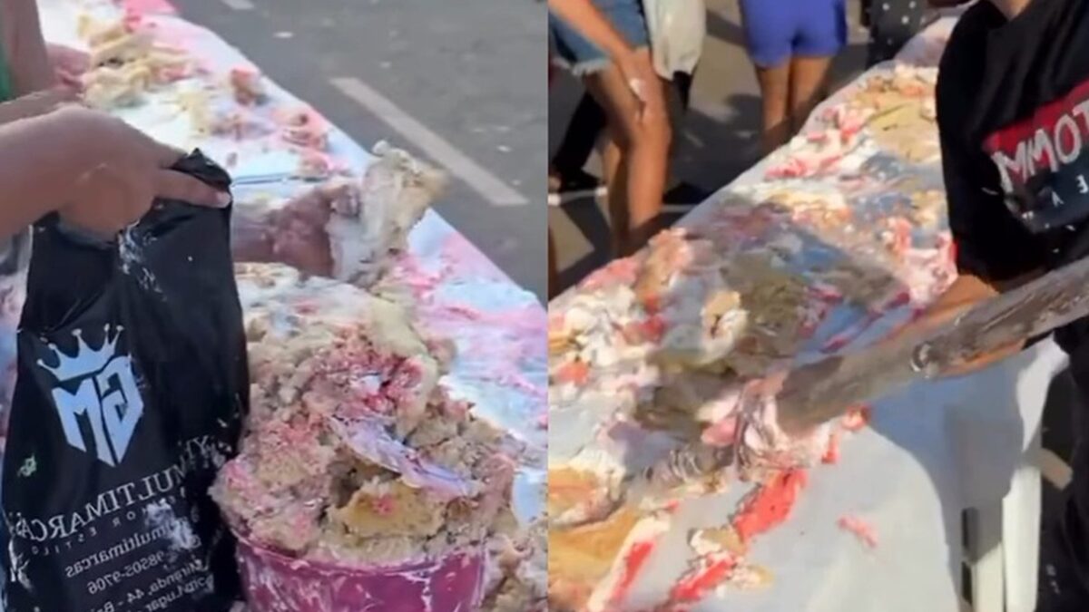 Bolo do dia das mães é atacado pela população com baldes e pá em município maranhense Bolo do dia das mães é atacado pela população com baldes e pá em município maranhense
