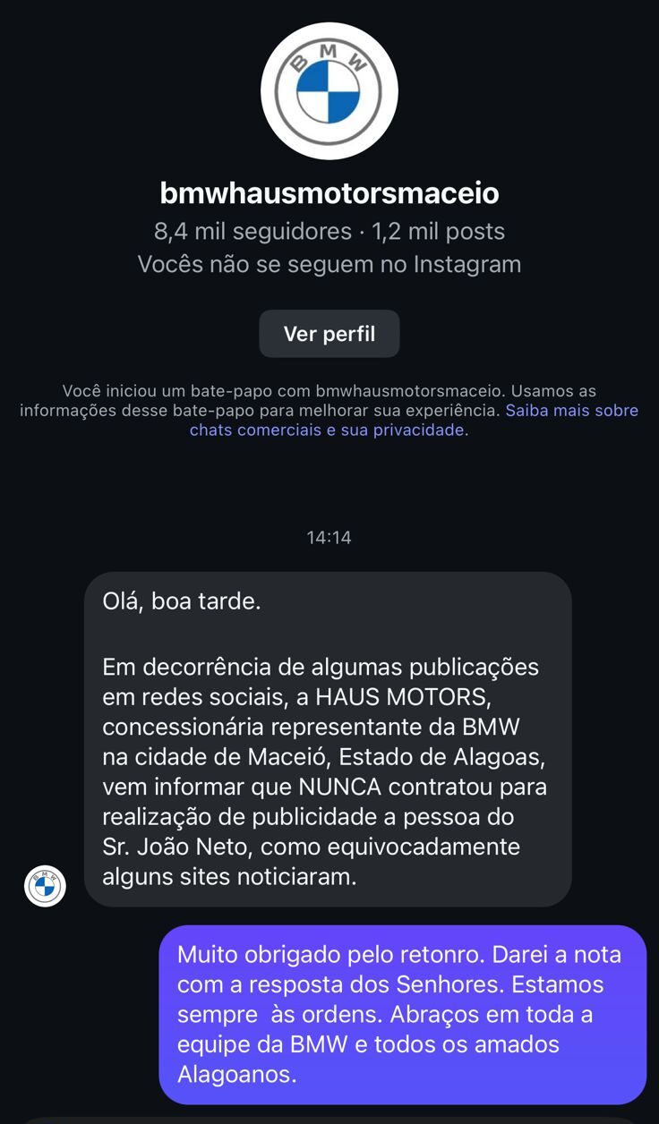 Concessionária representante da BMW em Maceió nega vínculo publicitário com o advogado condenado por violência doméstica