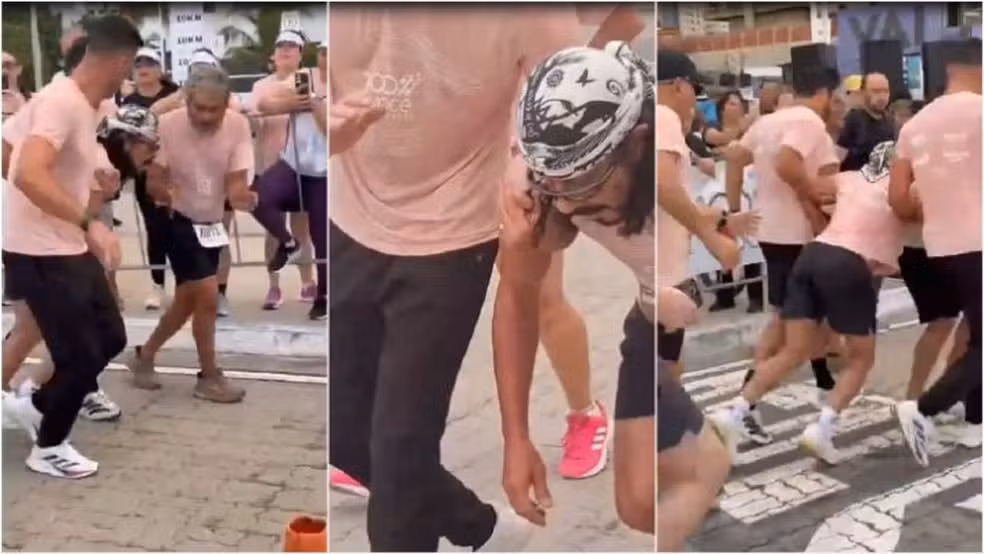 Bell Marques passou mal e precisou ser arrastado em corrida de rua Bell Marques passou mal e precisou ser arrastado em corrida de rua