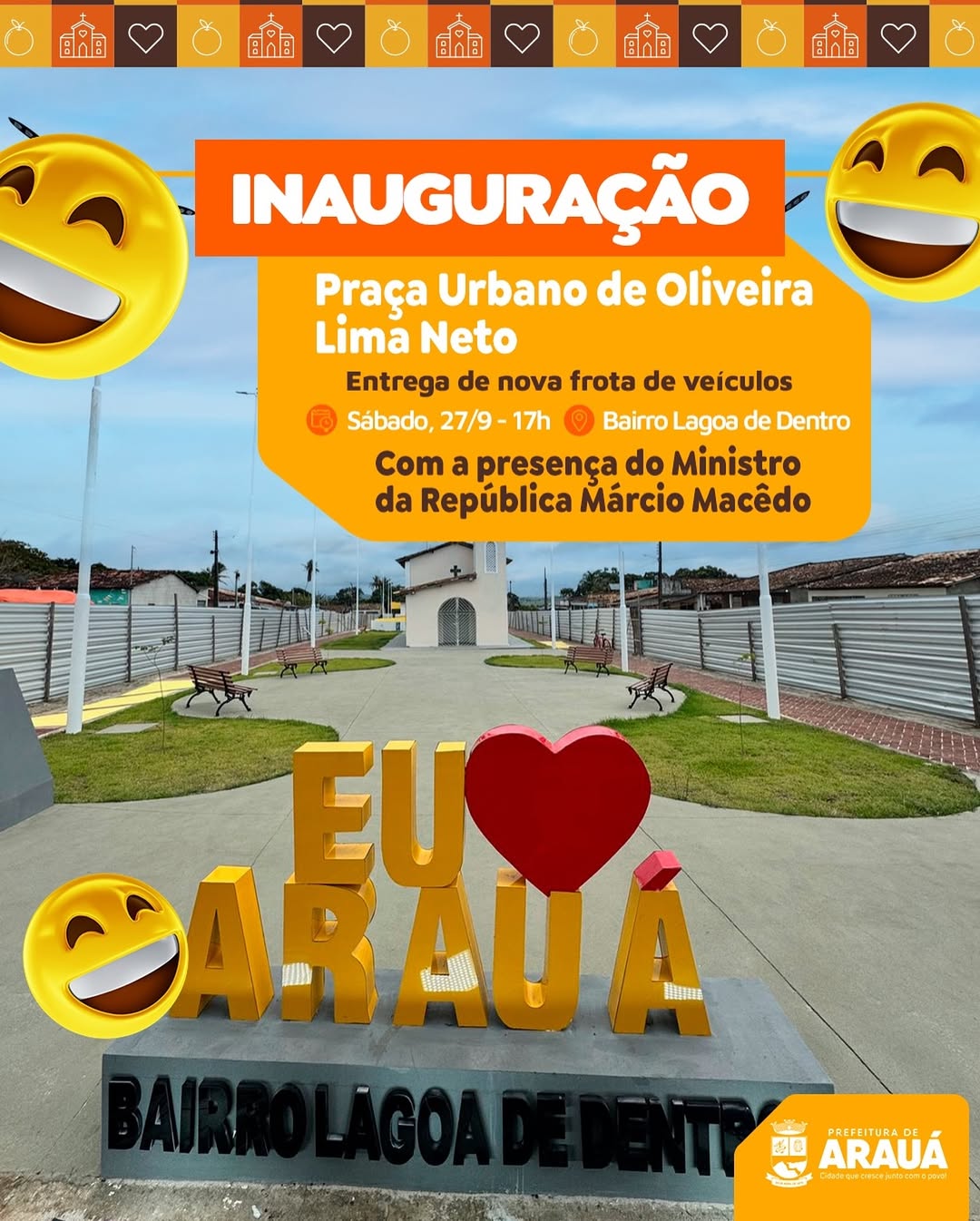 Prefeito Fábio Costa inaugurará praça revitalizada e entregará novos veículos em Arauá