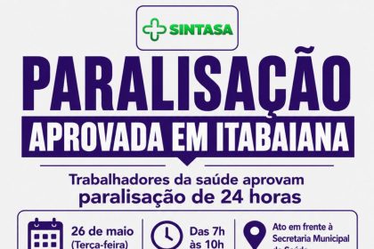 Servidores da saúde anunciam paralisação de 24 horas em Itabaiana após impasse com a prefeitura