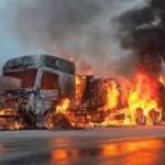 Caminhão carregado de tinta é destruído por incêndio entre Lagarto e Riachão do Dantas