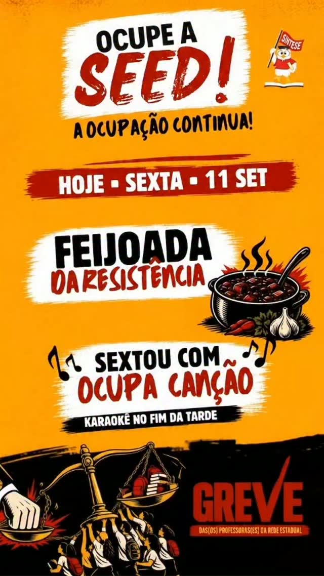 Professores mantêm ocupação da Seed e realizam “Feijoada da Resistência” nesta sexta-feira Professores mantêm ocupação da Seed e realizam “Feijoada da Resistência” nesta sexta-feira
