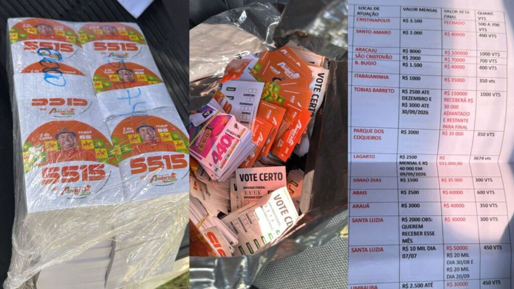 Três pessoas são detidas por suspeita de compra de votos em Lagarto; adesivos do candidato Anderson Zé das Canas foram apreendidos