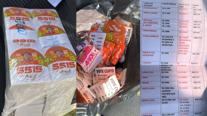 Três pessoas são detidas por suspeita de compra de votos em Lagarto; adesivos do candidato Anderson Zé das Canas foram apreendidos